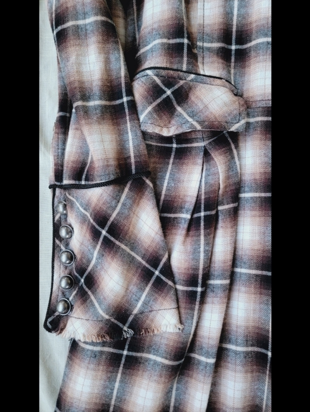 We The Free People ODESSA Military Style Plaid Trench Coat Duster Jacket READ!! - Picture 9 of 16